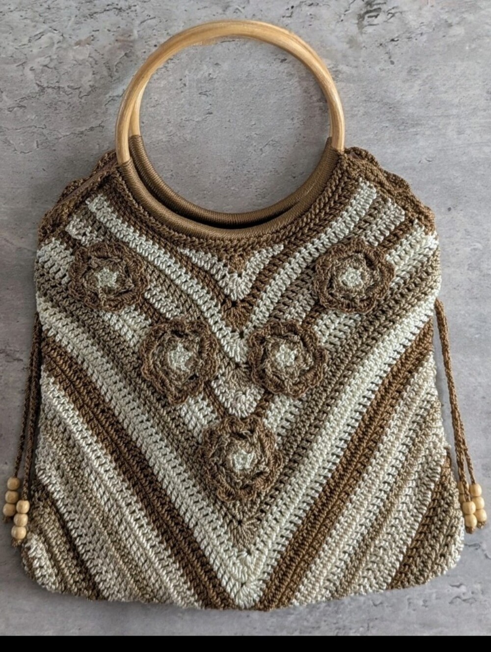 Crochet Boho Summer Bag Wooden Handles Boho Beach Summer Purse